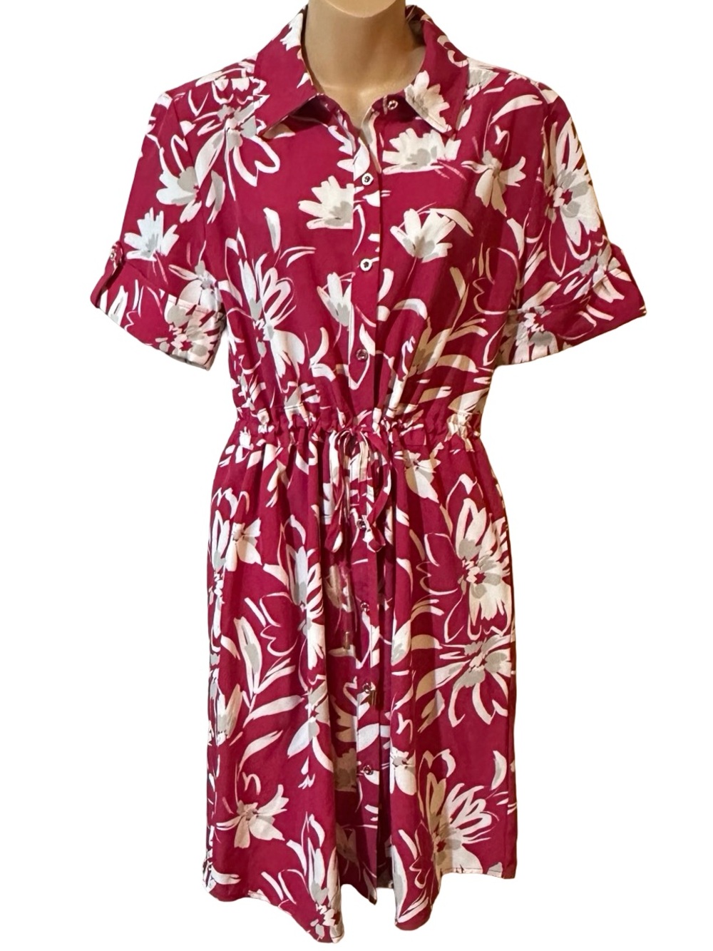Halston Heritage Pink Floral Button-Front Mini Dress Cinched Waist Resort Wear M